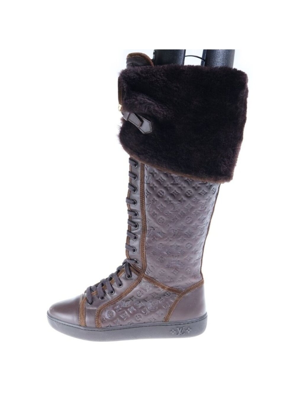 Louis Vuitton Monogram Polka Shearling Paneled Long Boots Flat Shoes